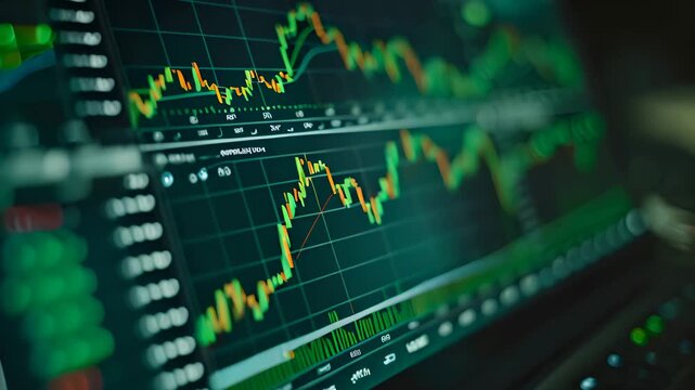 Stock price exchange monitor graph broker finance growth ar ai trend algorithm investment portfolio drop price analysis profit buy sell cryptocurrency crypto business financial glowing background