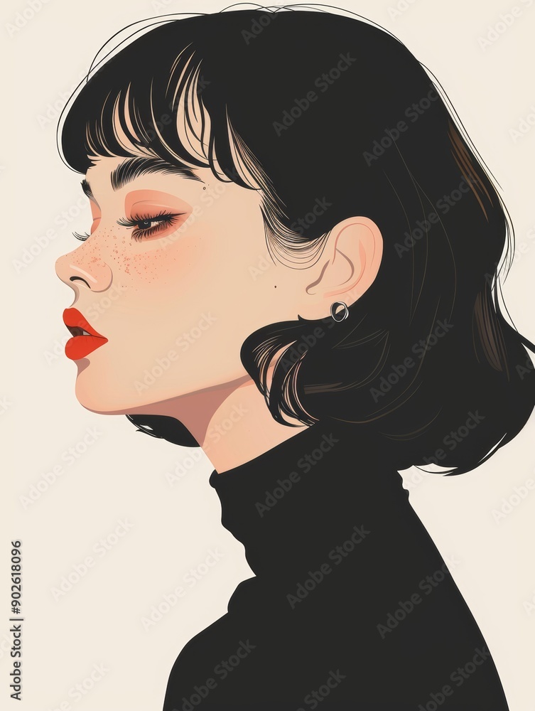 Aufkleber girl with bangs affirmation card on simple background generative ai