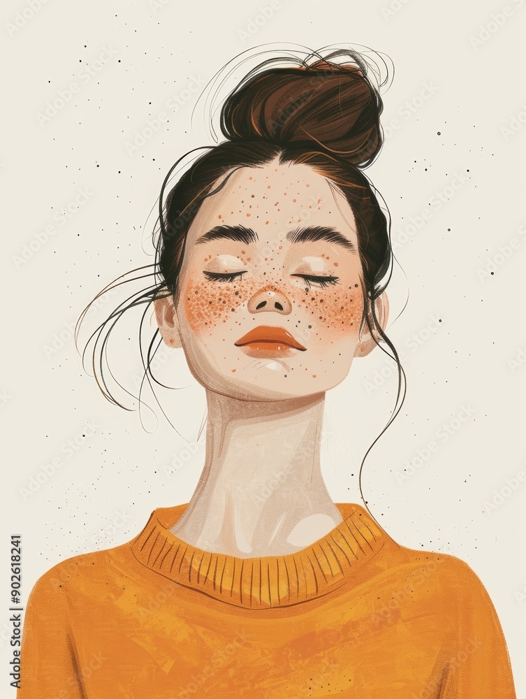 Poster girl with freckles affirmation card on simple background generative ai