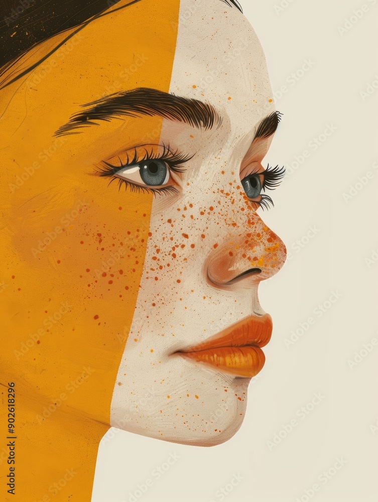 Poster girl with freckles affirmation card on simple background generative ai