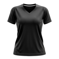 Women's black V-neck T-shirt isolated on transparent background. Generative AI