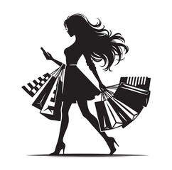 Shopping Girl illustration silhouette style vector 