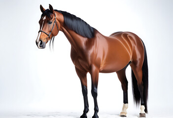 Obraz premium bay horse white background high resolution high details vibrant