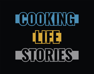 a black background with a blue and yellow sign that says cooking life stories