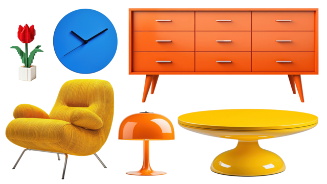 PNG mid-century modern furniture element set, transparent background - Powered by Adobe