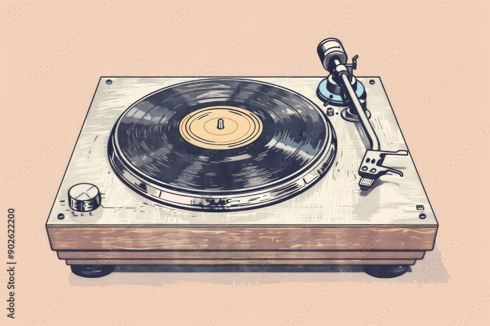 Poster a record player with a record on it. the record player is old and has a vintage look