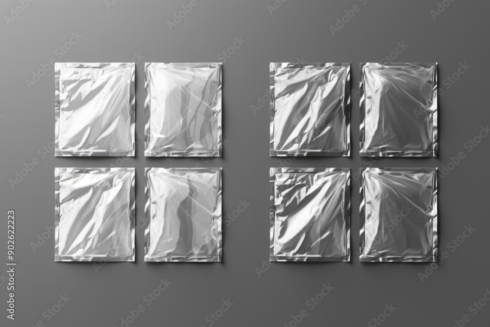 Poster a set of four square pieces of plastic, each with a clear plastic covering. the pieces are arranged 
