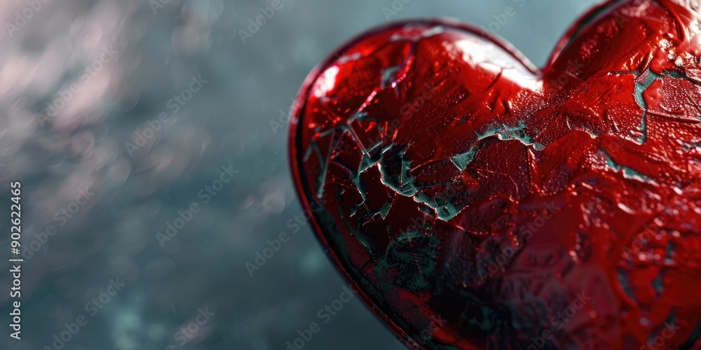 Poster a heart with a broken edge is shown in a blue background. the heart is red and has a jagged edge, gi