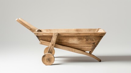 Classic wooden wheelbarrow, rustic and charming, isolated against a plain backdrop, left side open for text
