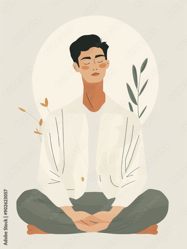 Poster mindfulness in action, man practicing meditation generative ai