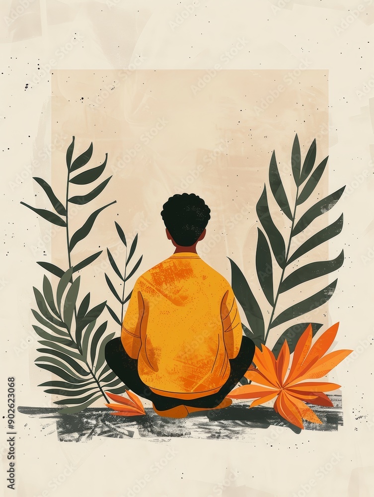 Poster mindfulness in action, man practicing meditation generative ai