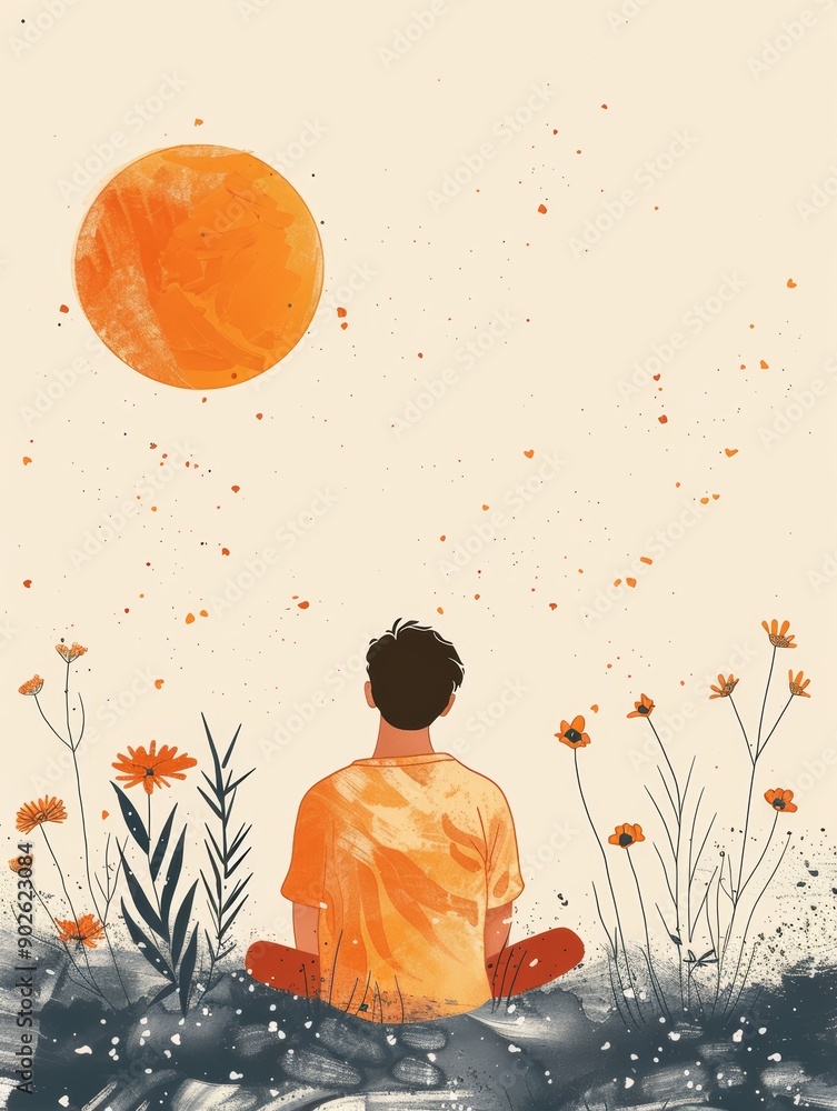 Poster mindfulness in action, man practicing meditation generative ai