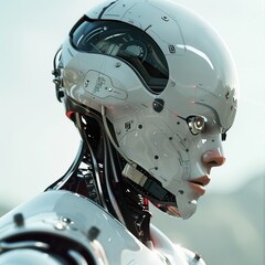 Fototapeta premium Futuristic robotic wired pilot in white. 3d rendering