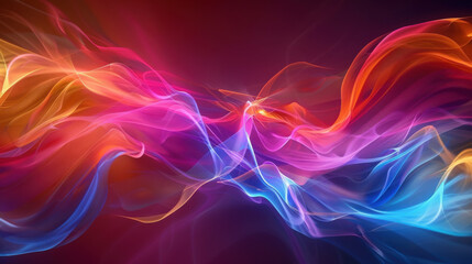 Abstract digital artwork featuring vibrant, colorful smoke waves in motion on a dark background.