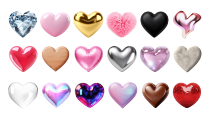 3d hearts png cut out set