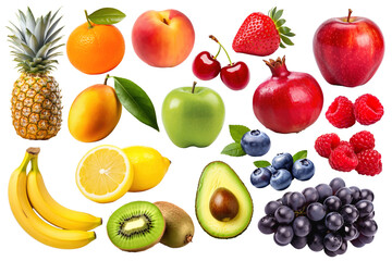 Various fruits png cut out set