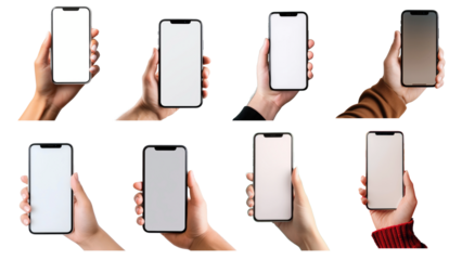 PNG hands holding smartphone element set, transparent background