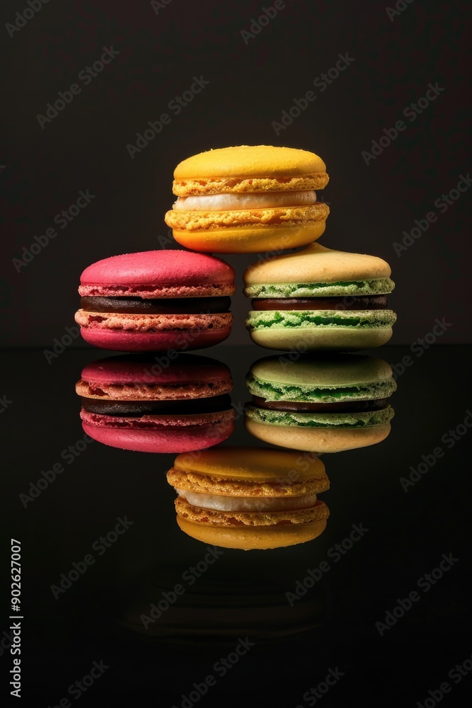 Aufkleber a stack of four different colored macarons. the macarons are arranged in a pyramid shape, with the t