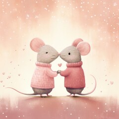two cute fuzzy happy mouses in love