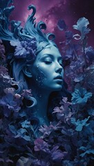 Violet woman in the forest