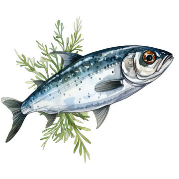 recommend clip art: Watercolor Anchovy, clipart Illustration, Generative Ai