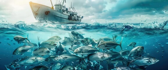 Obraz premium Overfishing Crisis. Illustration of the depletion of fish stocks