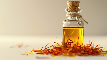 Saffron Essential Oil in Glass Bottle with Dried Saffron Threads