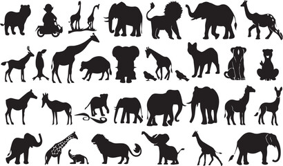 Zoo Animal Outline Silhouette Graphics Collection