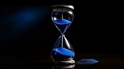 time passing concept, hourglass with blue sand