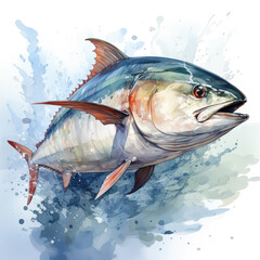 Watercolor Amberjack, clipart Illustration, Generative Ai