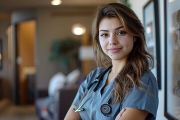 Fototapeta premium A Beautiful and Elegant Nurse Exudes Confidence and Allure in the Healthcare Profession. Glamour in Healthcare