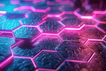 Fototapeta premium abstract futuristic background with pink blue neon honeycomb wallpaper