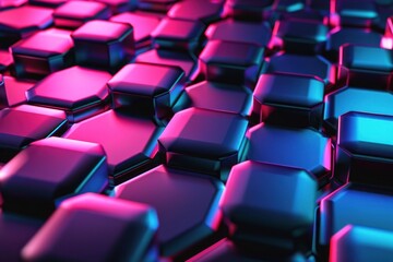 Fototapeta premium abstract futuristic background with pink blue neon honeycomb wallpaper