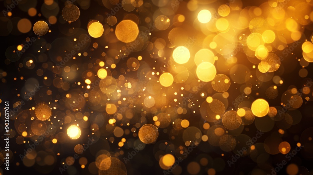 Poster soft golden orbs float in a dark space, creating an abstract luxurious bokeh effect that evokes a se