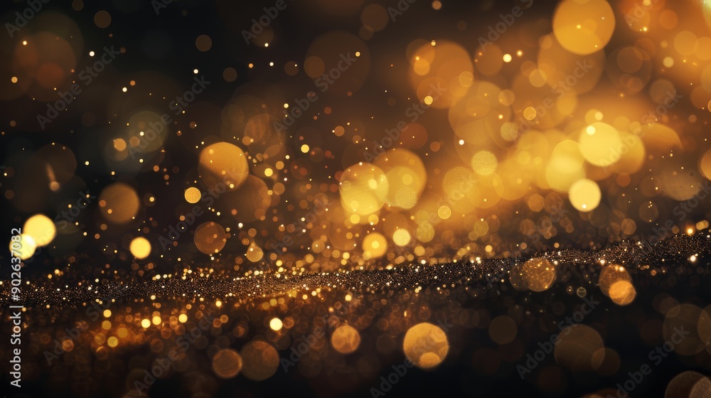 Poster soft round light orbs create an enchanting golden bokeh effect against a dark backdrop, evoking a se
