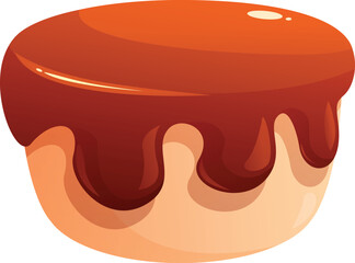 Delicious caramel cake dripping icing on white background