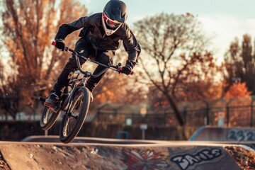 bmx bike rider table top jumping at the track
