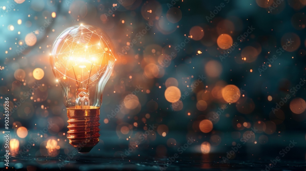 Poster a glowing light bulb stands out against a dark backdrop, emitting light while abstract lines weave a