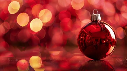Fototapeta premium A glossy blank Christmas ornament stands out against a festive backdrop, perfectly showcasing potential for personalization during the holiday season