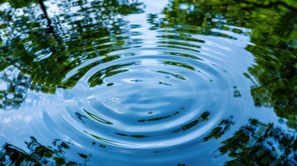 Ripples distort reflection of trees in calm body water