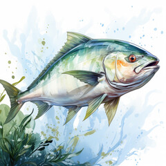 Watercolor Amberjack, clipart Illustration, Generative Ai