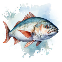 Watercolor Amberjack, clipart Illustration, Generative Ai