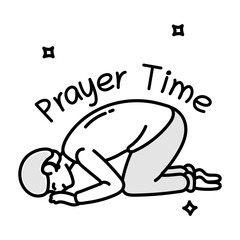 Prostrating man with prayer time typography, doodle icon 

