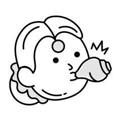 Indian woman blowing conch, doodle icon 

