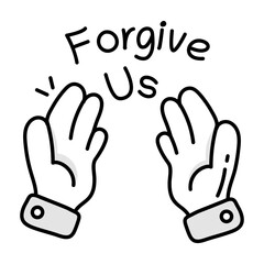 Fototapeta premium Praying hand with forgive us typography, doodle icon