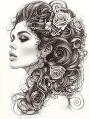 A woman with long hair and a flower in her hair