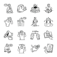 Naklejka premium Basic RGBSet of 16 Faith Doodle Style Icons