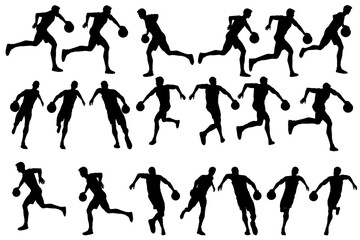 collection of different angle of silhouette male basketball player character , isolated vector for graphic resources