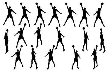 Fototapeta premium collection of different angle of silhouette male basketball player character , isolated vector for graphic resources