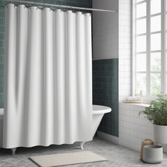 White Shower Curtain Mockup, Front View, elegant minimal modern aesthetic	